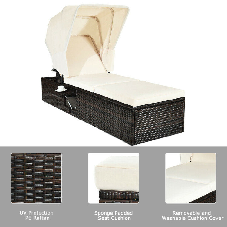 Adjustable Outdoor Chaise Lounge Chair with Folding Canopy