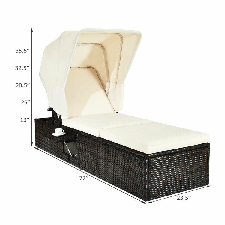 Adjustable Outdoor Chaise Lounge Chair with Folding Canopy