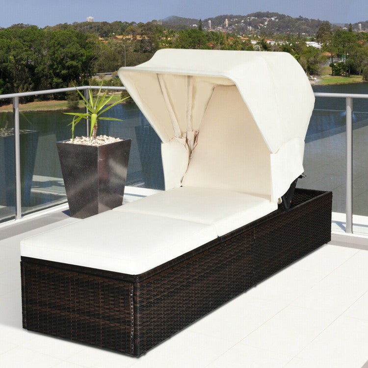 Adjustable Outdoor Chaise Lounge Chair with Folding Canopy