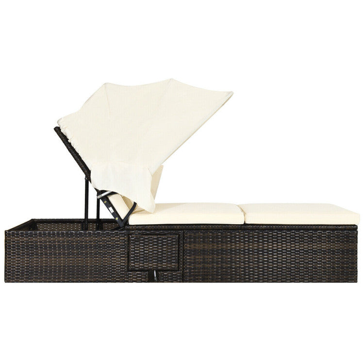 Adjustable Outdoor Chaise Lounge Chair with Folding Canopy