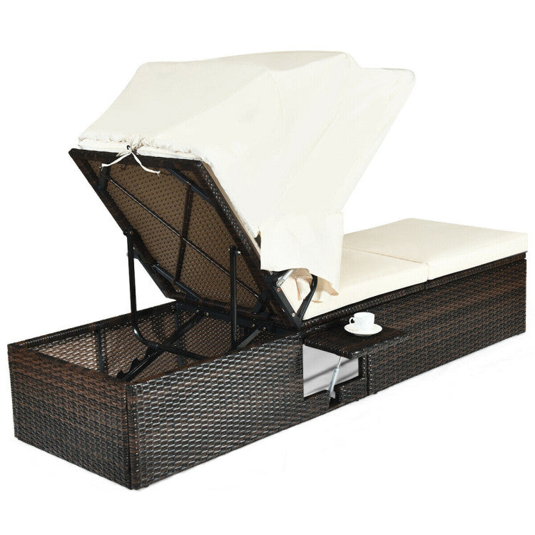 Adjustable Outdoor Chaise Lounge Chair with Folding Canopy