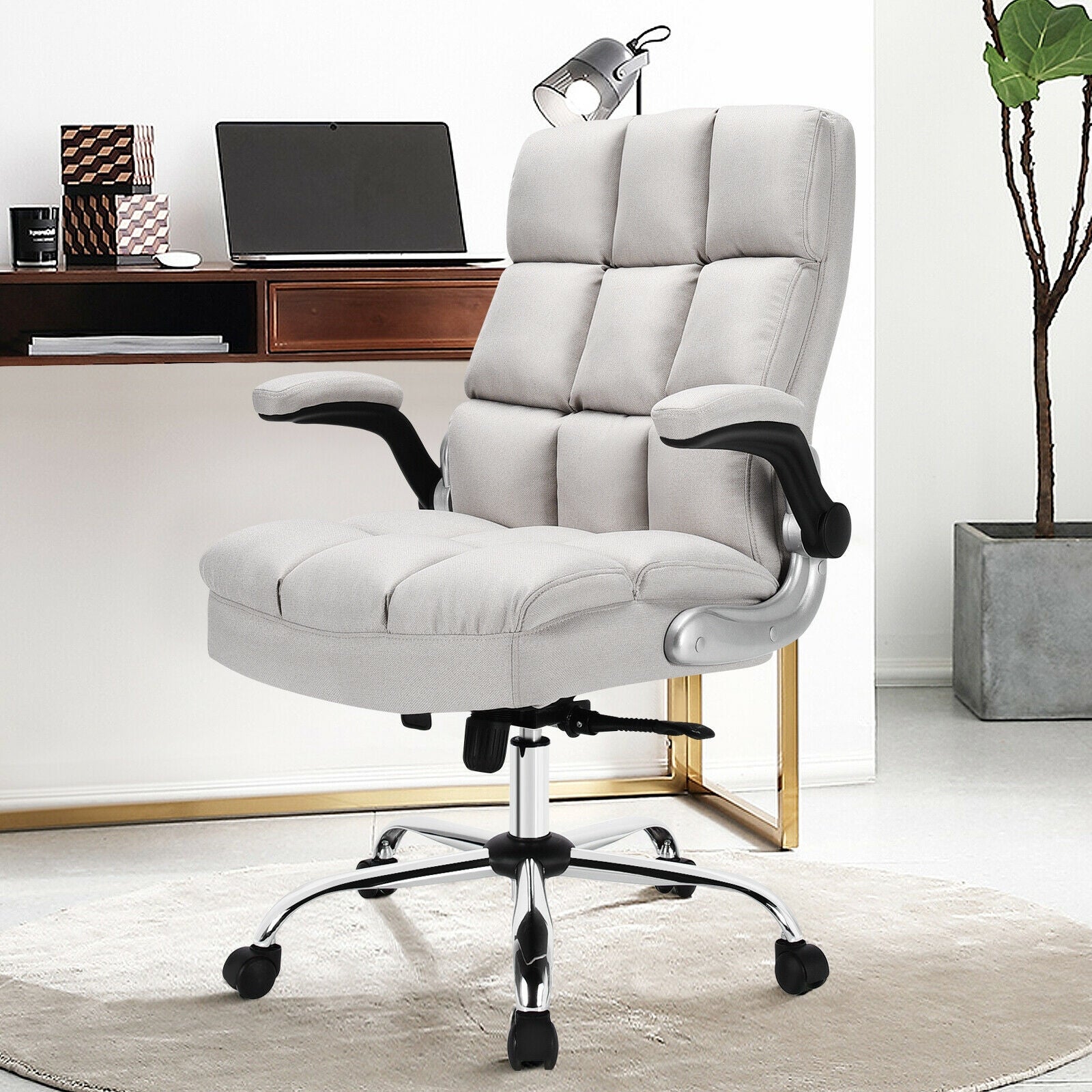 Adjustable Swivel Office Chair with High Back and Flip-up Arm for Home and Office