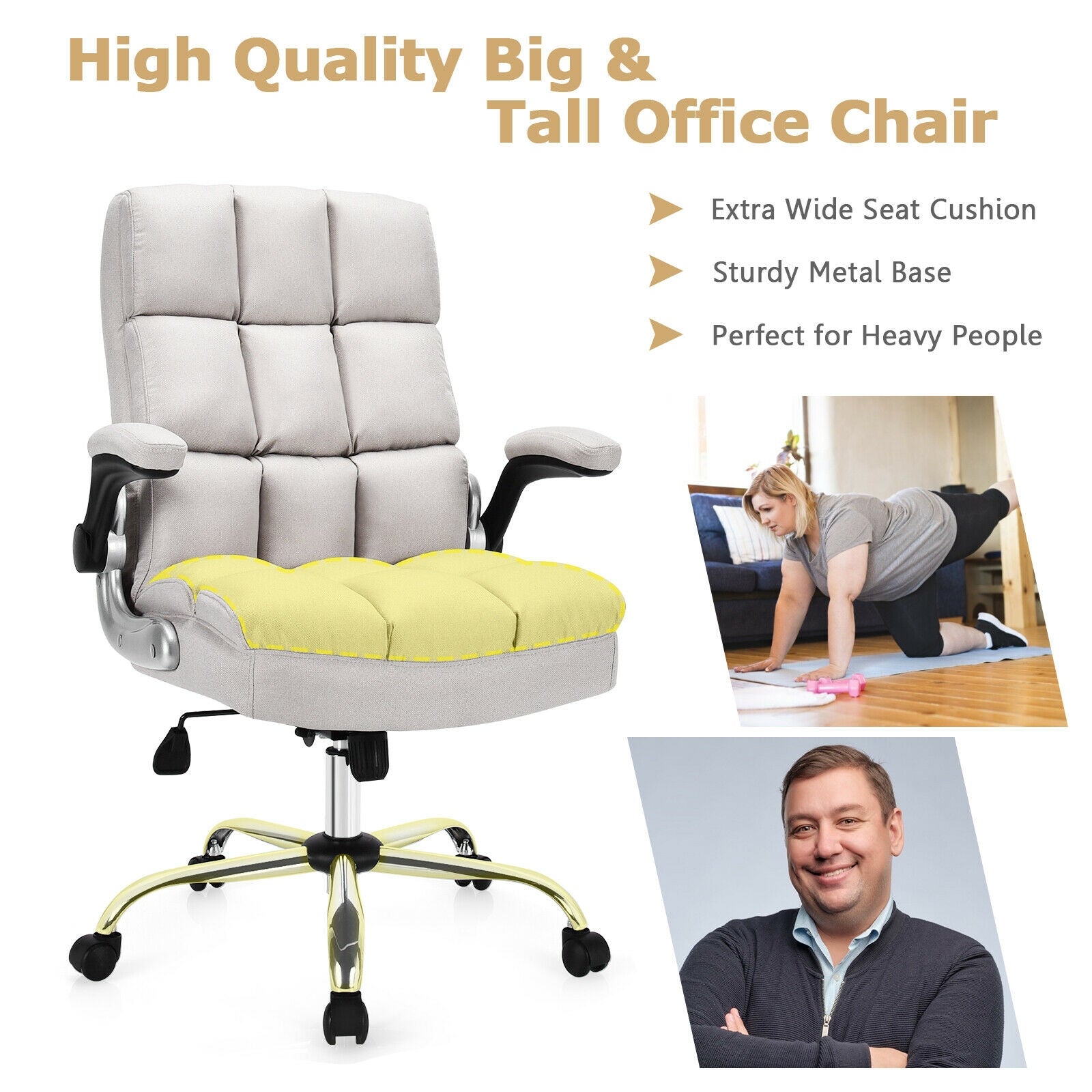 Adjustable Swivel Office Chair with High Back and Flip-up Arm for Home and Office