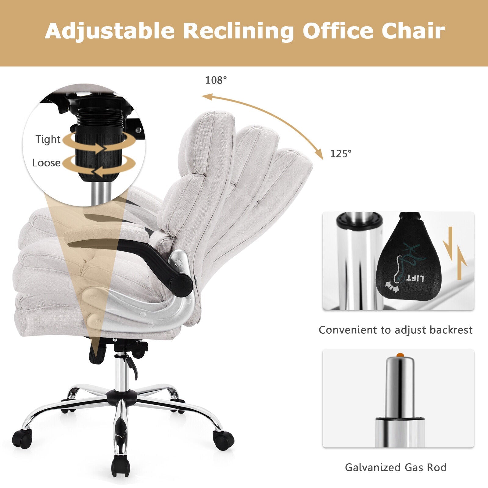 Adjustable Swivel Office Chair with High Back and Flip-up Arm for Home and Office