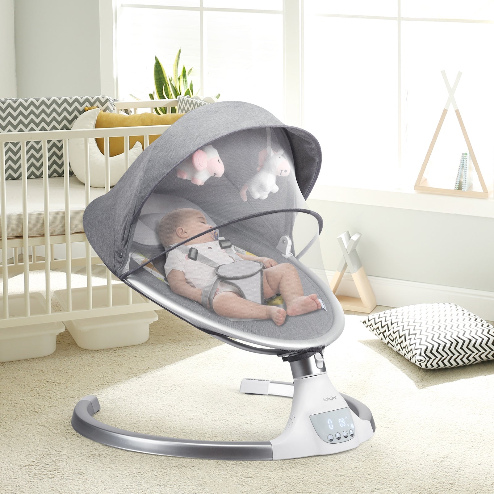 Remote Control Portable Baby Swing Electric Rocking Chair with Music Timer and Net Cover