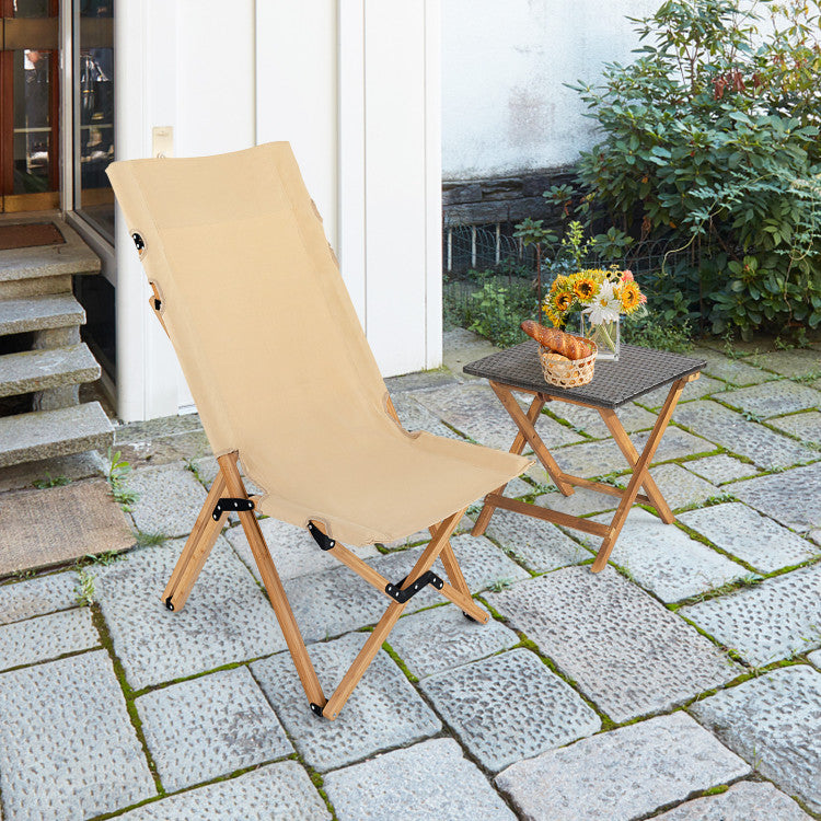 Bamboo Folding Chair with 2-Level Adjustable Backrest for Camping and Fishing