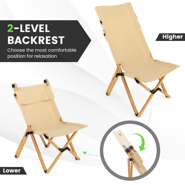 Bamboo Folding Chair with 2-Level Adjustable Backrest for Camping and Fishing