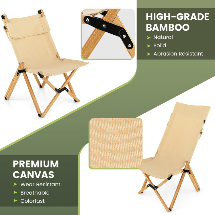 Bamboo Folding Chair with 2-Level Adjustable Backrest for Camping and Fishing