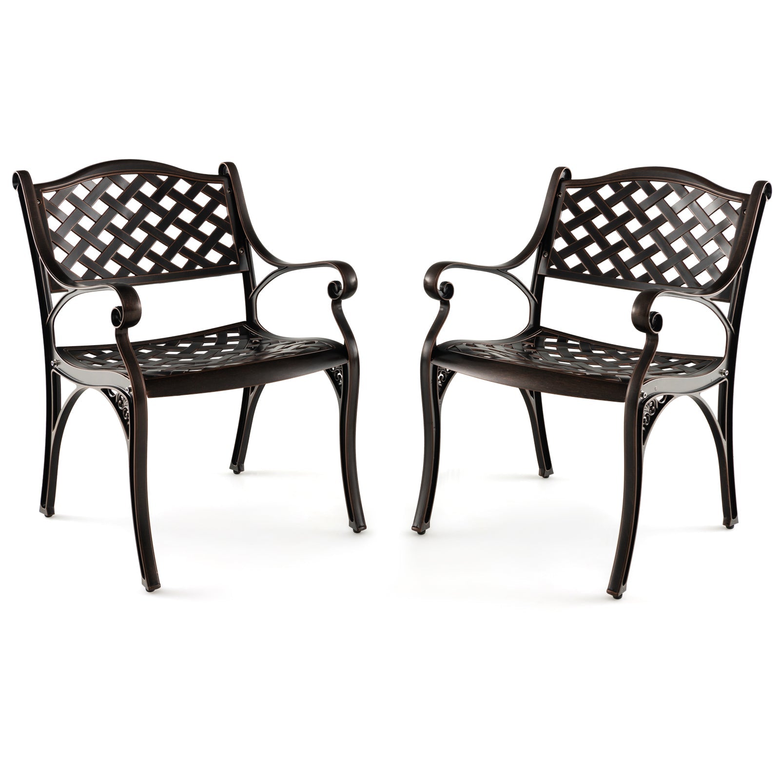 Cast Aluminum  Patio Dining Chairs Set of 2 with Armrests Flower Pattern