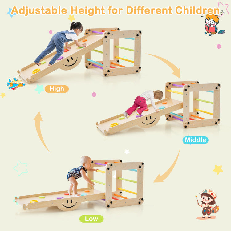 Climbing Triangle Ladder Toy Indoor Jungle Gym with Adjustable Height Slide