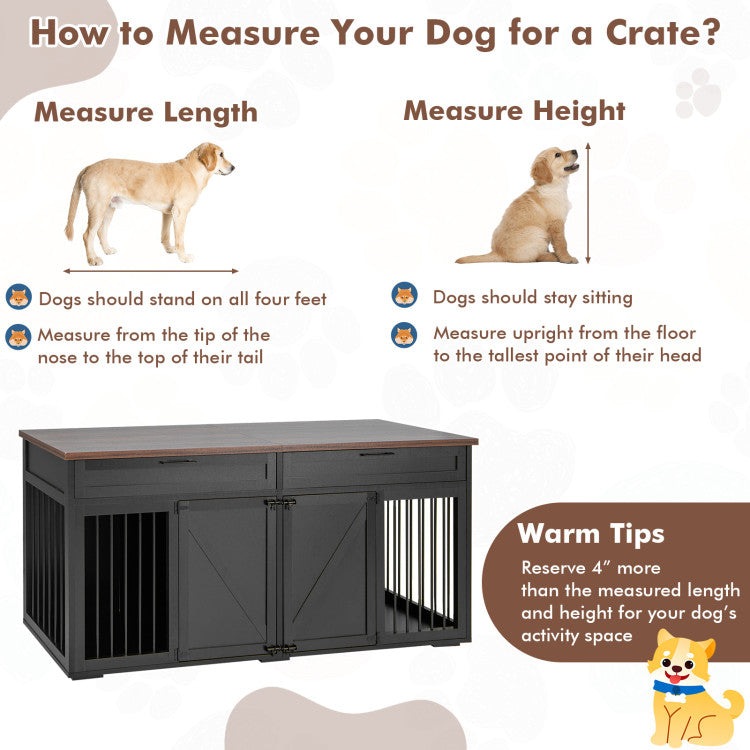 Double Dog Crate Furniture Large Breed Wood Dog Kennel with Removable Divider