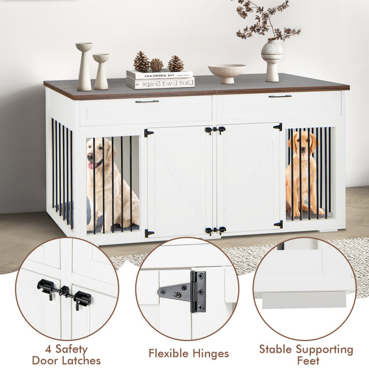 Double Dog Crate Furniture Large Breed Wood Dog Kennel with Removable Divider