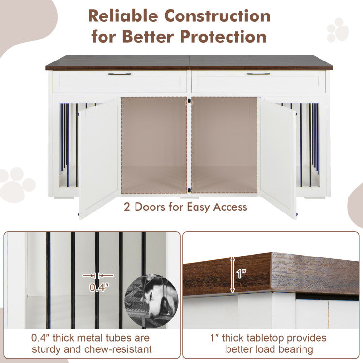 Double Dog Crate Furniture Large Breed Wood Dog Kennel with Removable Divider