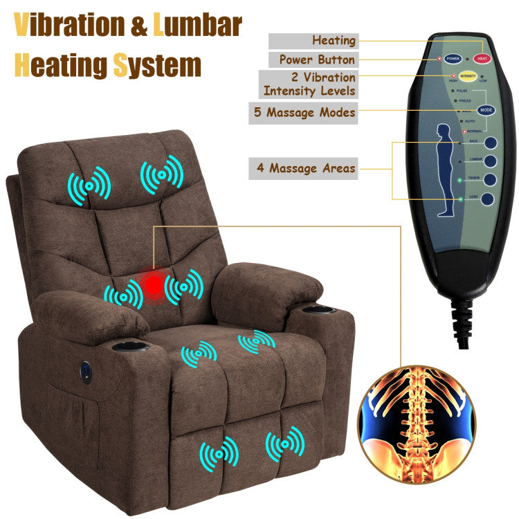 Electric Massage Recliner with 8-point Massage and USB Charging Port