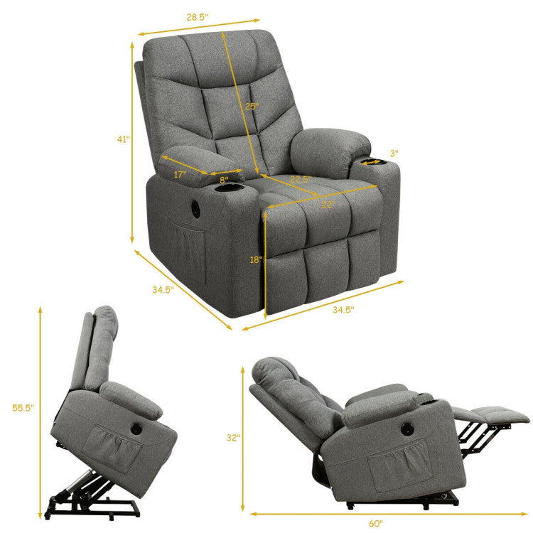 Electric Massage Recliner with 8-point Massage and USB Charging Port