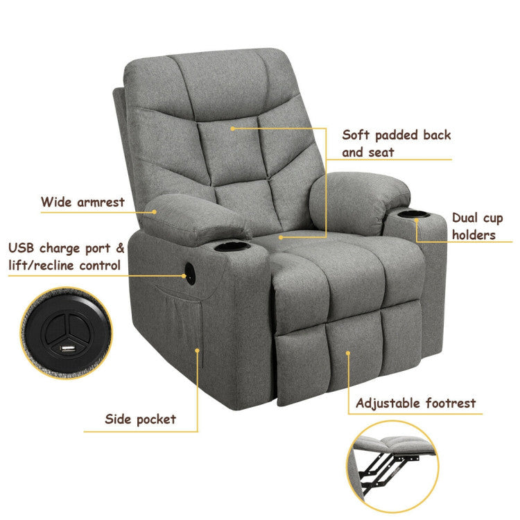 Electric Massage Recliner with 8-point Massage and USB Charging Port