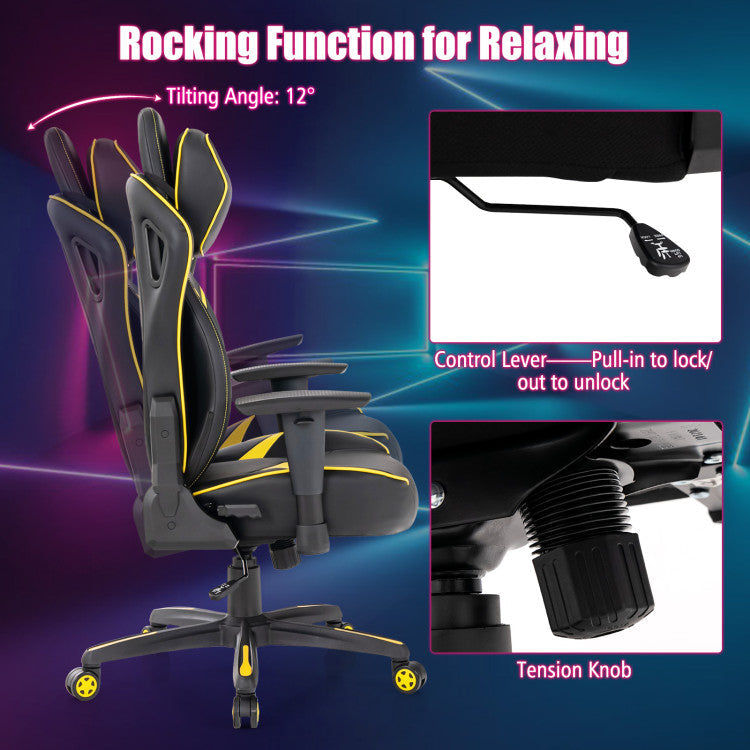 Ergonomic Rocking Gaming Chair with Adjustable Height and Reclining Backrest