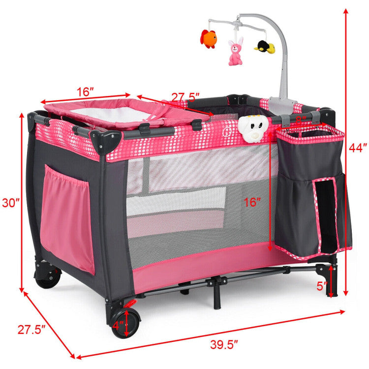 Foldable Baby Crib Playpen Infant Bassinet Bed with Carrying Bag