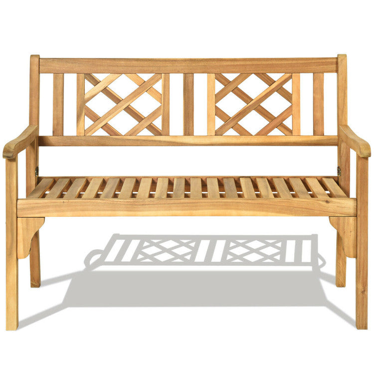 Foldable Patio Bench with Curved Backrest and Armrest for Garden and Poolside