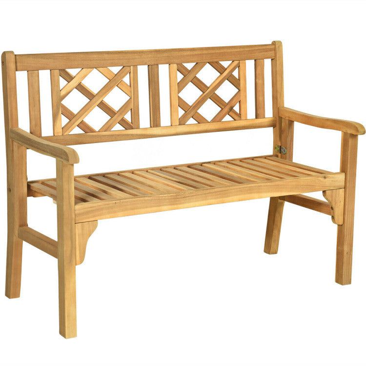 Foldable Patio Bench with Curved Backrest and Armrest for Garden and Poolside