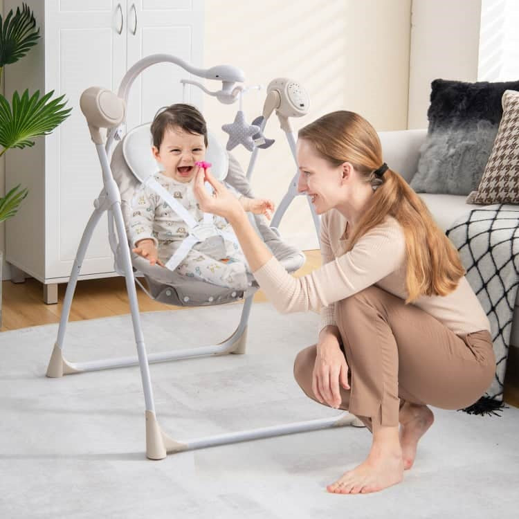 Foldable & Portable Electric Baby Rocking Chair with Adjustable Backrest