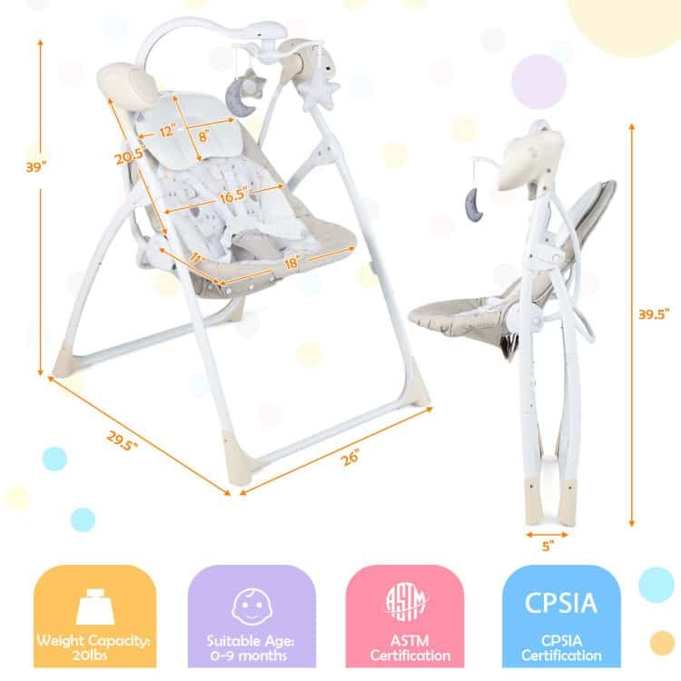 Foldable & Portable Electric Baby Rocking Chair with Adjustable Backrest