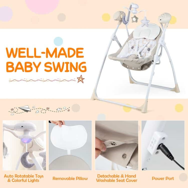 Foldable & Portable Electric Baby Rocking Chair with Adjustable Backrest