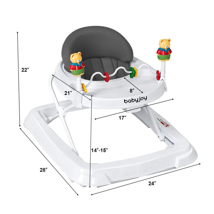 Folding Baby Walker with Padded Seat and Adjustable Height