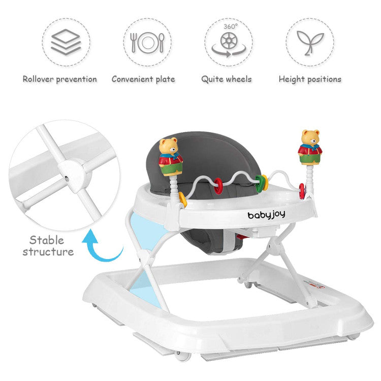 Folding Baby Walker with Padded Seat and Adjustable Height