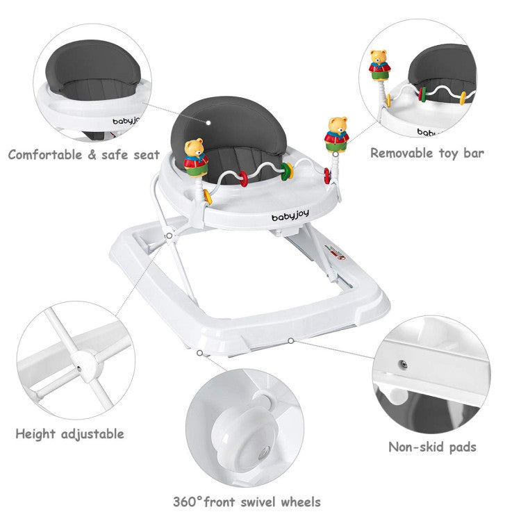 Folding Baby Walker with Padded Seat and Adjustable Height