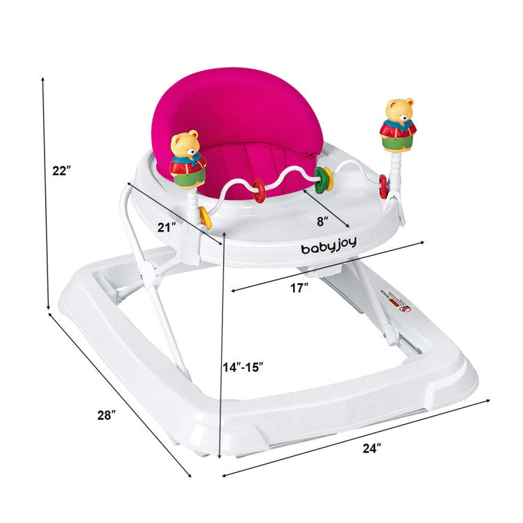 Folding Baby Walker with Padded Seat and Adjustable Height