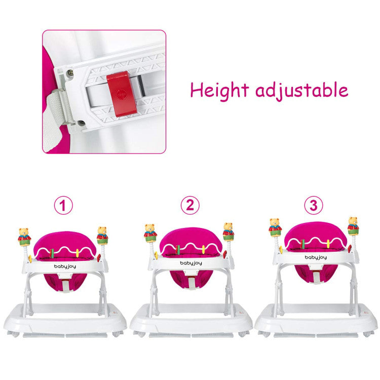 Folding Baby Walker with Padded Seat and Adjustable Height