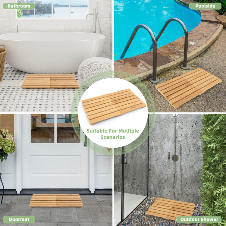 Folding Bamboo Bath Mat with Non-slip Pads for Porches and Poolside