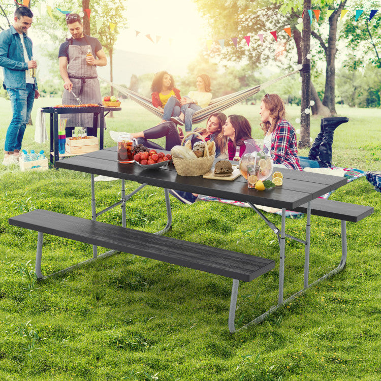 Folding Outdoor Picnic Table Set with All-Weather HDPE Tabletop and Umbrella Hole