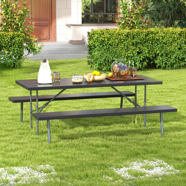 Folding Outdoor Picnic Table Set with All-Weather HDPE Tabletop and Umbrella Hole