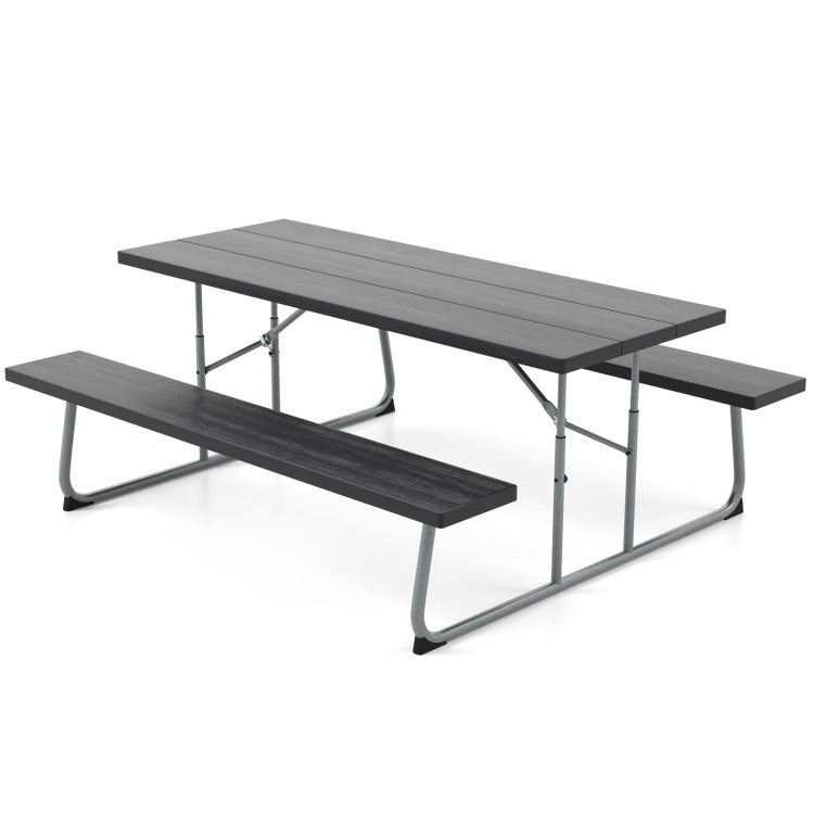 Folding Outdoor Picnic Table Set with All-Weather HDPE Tabletop and Umbrella Hole