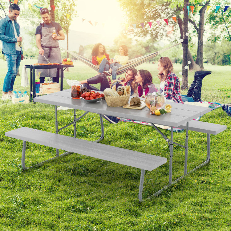 Folding Outdoor Picnic Table Set with All-Weather HDPE Tabletop and Umbrella Hole