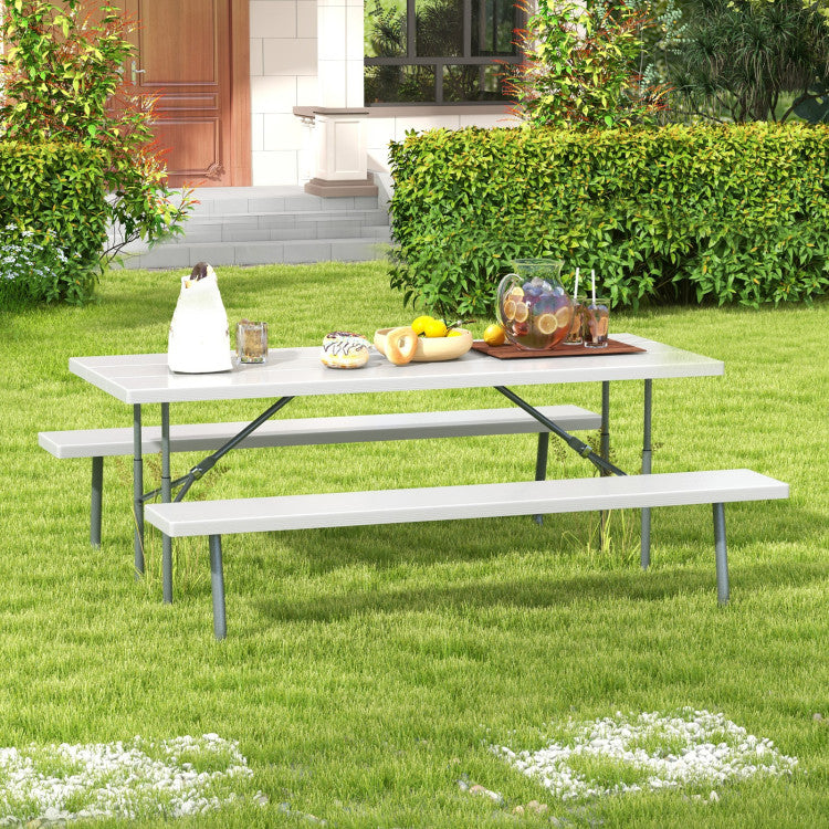 Folding Outdoor Picnic Table Set with All-Weather HDPE Tabletop and Umbrella Hole