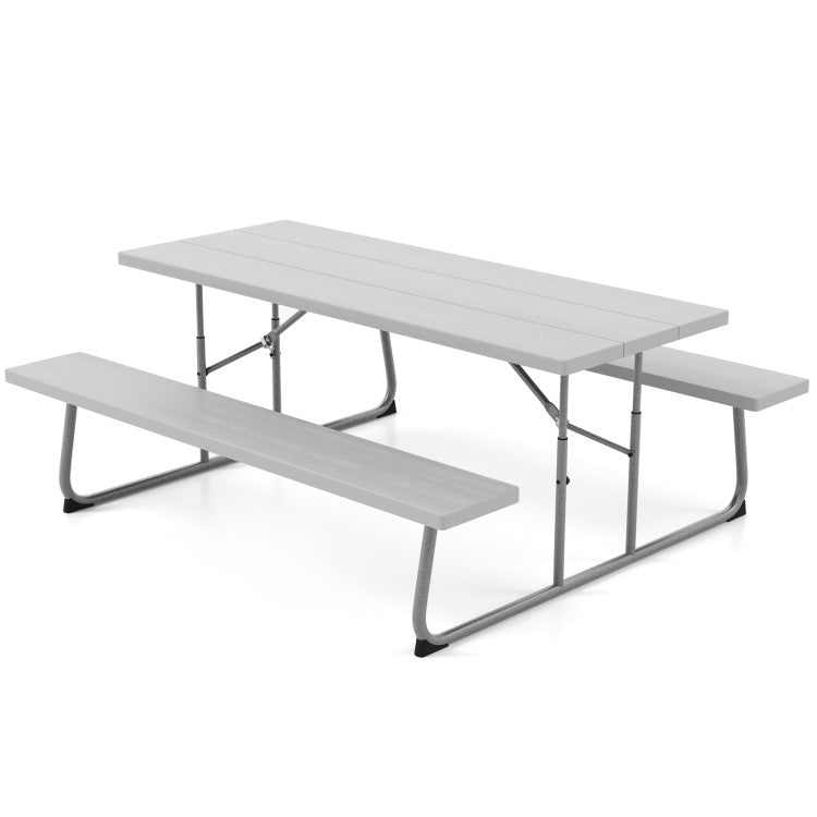 Folding Outdoor Picnic Table Set with All-Weather HDPE Tabletop and Umbrella Hole