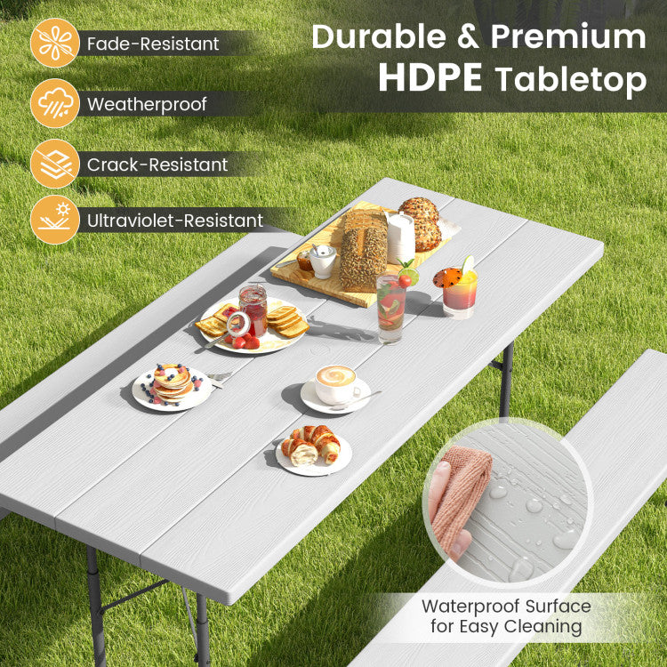 Folding Outdoor Picnic Table Set with All-Weather HDPE Tabletop and Umbrella Hole