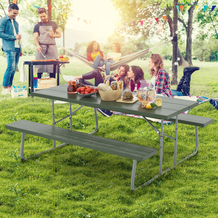 Folding Outdoor Picnic Table Set with All-Weather HDPE Tabletop and Umbrella Hole