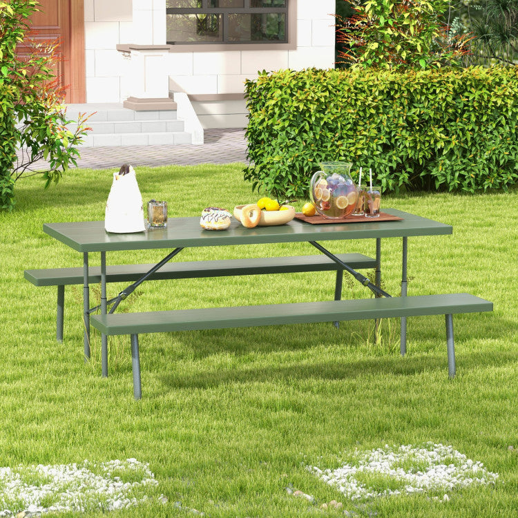 Folding Outdoor Picnic Table Set with All-Weather HDPE Tabletop and Umbrella Hole