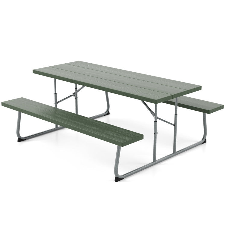 Folding Outdoor Picnic Table Set with All-Weather HDPE Tabletop and Umbrella Hole