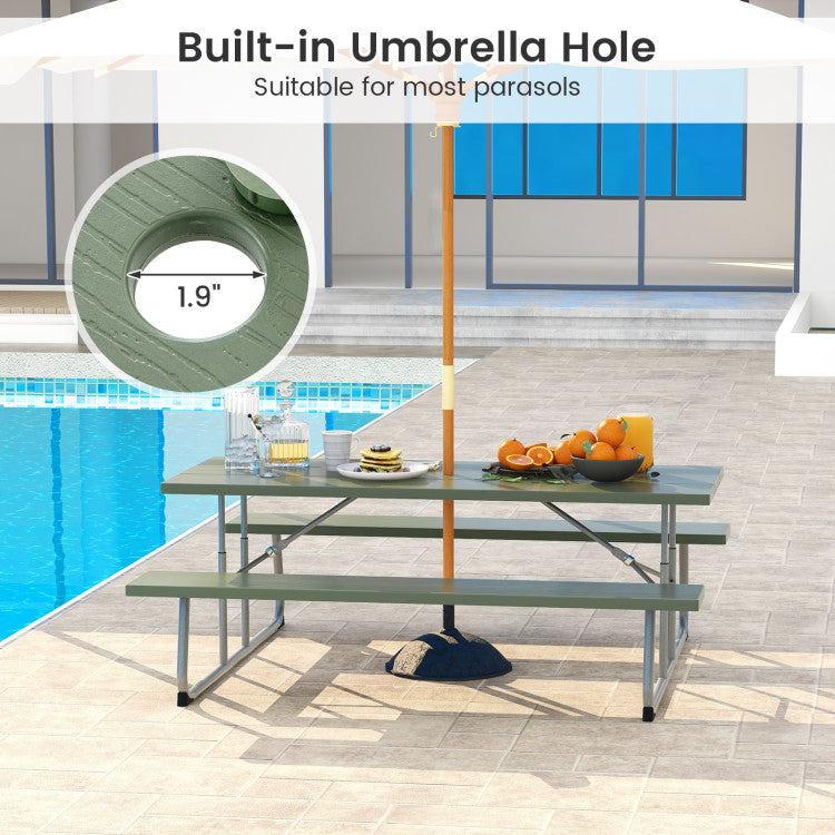 Folding Outdoor Picnic Table Set with All-Weather HDPE Tabletop and Umbrella Hole