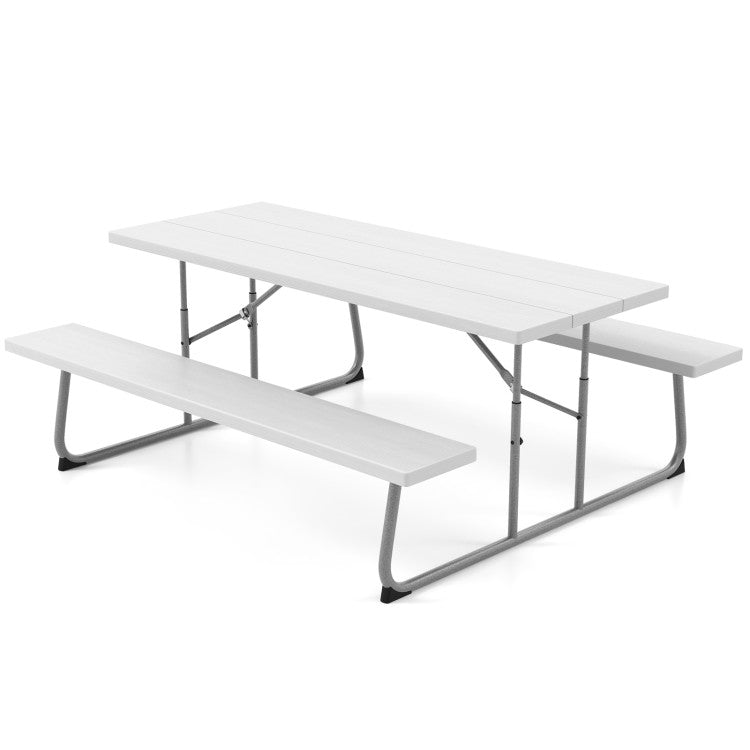 Folding Outdoor Picnic Table Set with All-Weather HDPE Tabletop and Umbrella Hole