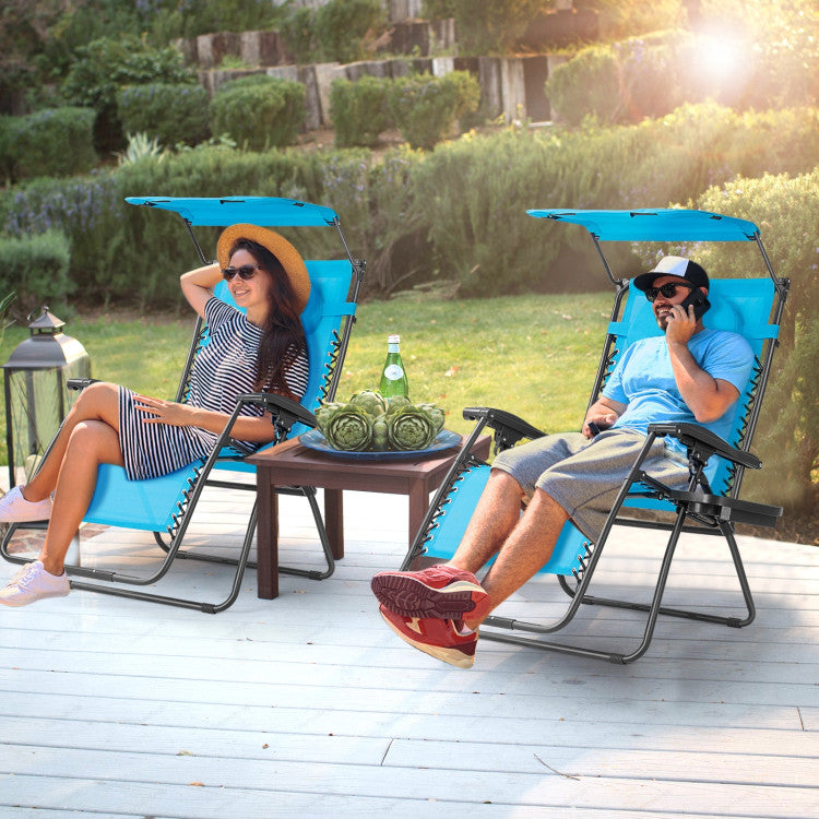 Folding Recliner Lounge Chair with Canopy and Cup Holder for Beach