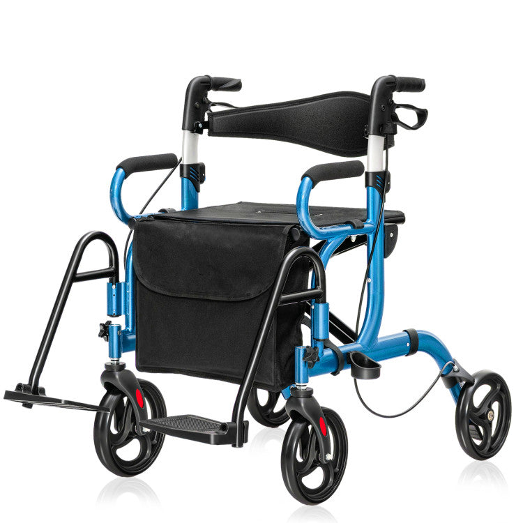 Folding Rollator Mobility Walker with Seat and 8-inch Wheels