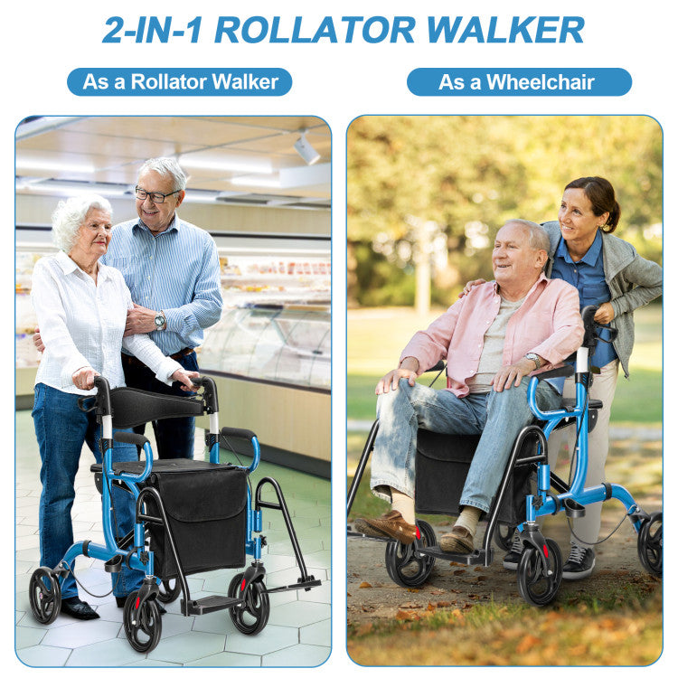 Folding Rollator Mobility Walker with Seat and 8-inch Wheels