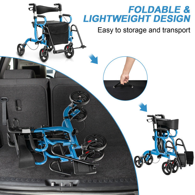 Folding Rollator Mobility Walker with Seat and 8-inch Wheels