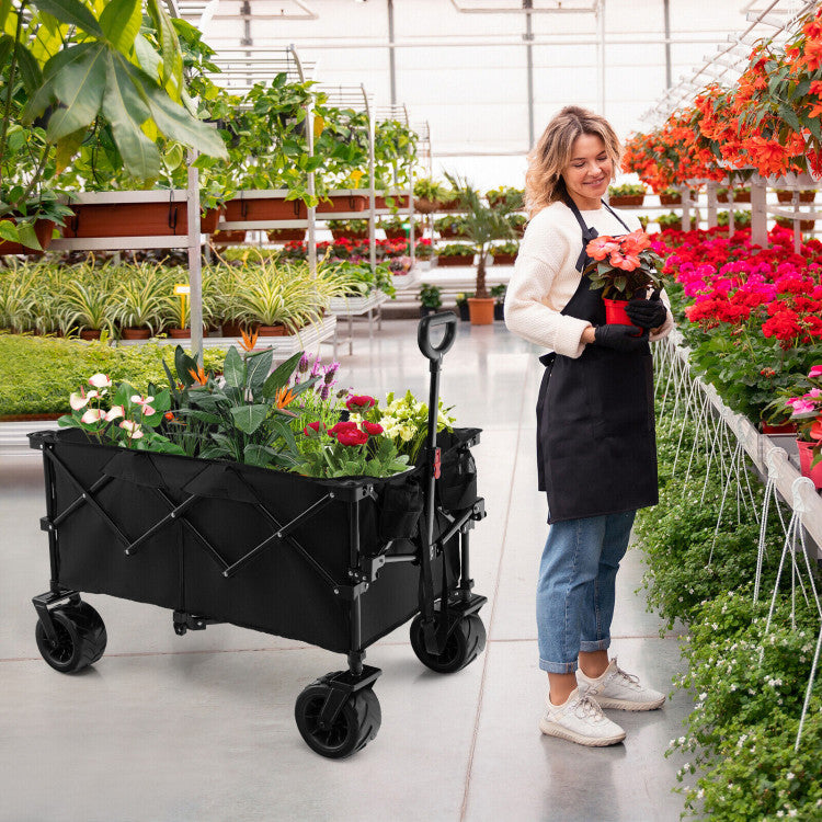 Folding Utility Garden Cart with Cup Holders and Adjustable Handle for Camping and Shopping